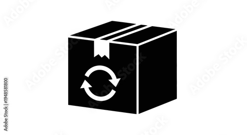 Recycling symbol on a cardboard box, package return, reuse, sustainability concept