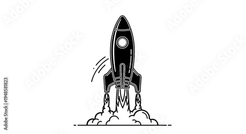 Rocket Launching Upwards with Smoke and Flames, Space Exploration Concept