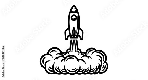 Rocket Launching with Smoke Clouds, Space Exploration and Business Startup Concept