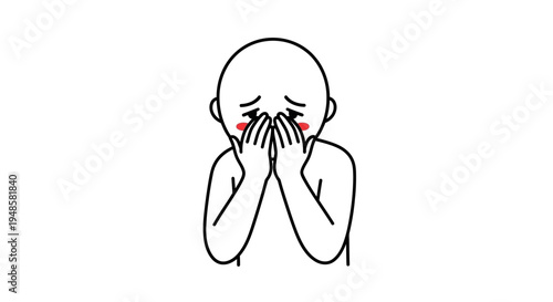 Sad Person Crying Covering Face With Hands, Emotional Distress, Isolated On White