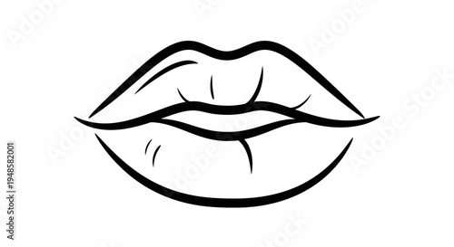Minimalist Black and White Line Art of Full Lips