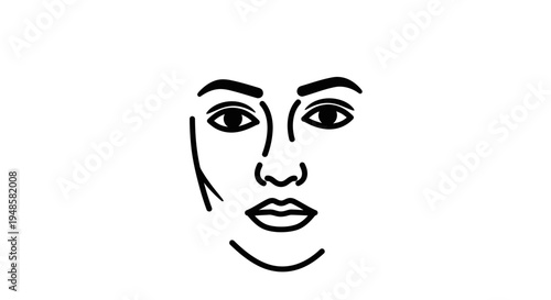 Minimalist Face Line Art Drawing, Simple Human Portrait, Abstract Outline Sketch