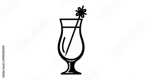 Minimalist Cocktail Icon: Refreshing Drink in Tall Glass with Straw and Garnish