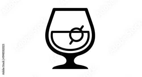 Minimalist Icon of a Brandy Snifter with a Drink and Garnish