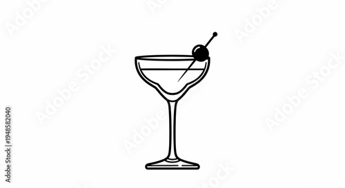 Minimalist Line Art Cocktail Glass with Olive Garnish on White Background