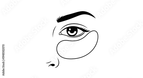 Minimalist line art of a woman's eye with under-eye patches, beauty and skincare concept