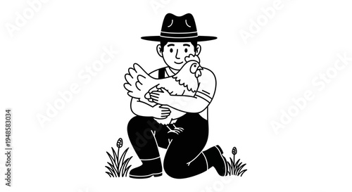 Farmer Holding Chicken, Organic Farming, Countryside Life, Rural Agriculture, Farm Animal