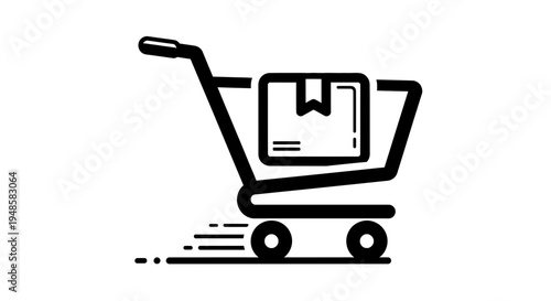 Fast Delivery Shopping Cart with Box Icon, Express Shipping and E-commerce Concept