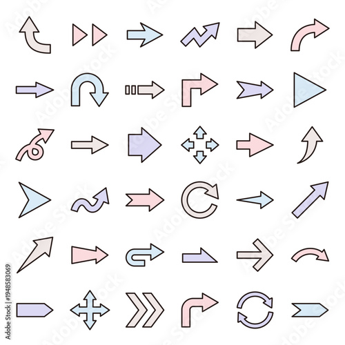 矢印のベクターイラストセット。アイコン、シンプル、線画