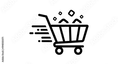 Fast Shopping Cart Icon with Items Moving