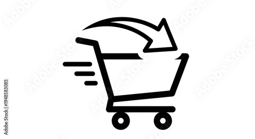 Fast shopping cart icon with arrow, speed and delivery concept