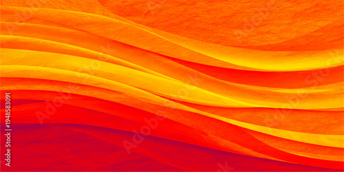 Bright orange and yellow silk fabric waves create an abstract background texture with glowing light lines and a flowing artistic curve design