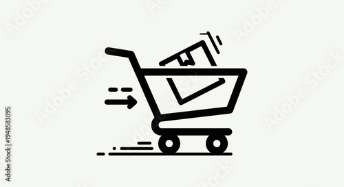 Fast Shopping Cart Icon with Products, Speed Lines, and Arrow - E-commerce Concept