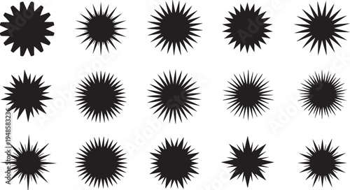 Collection of black spiky shapes on white background