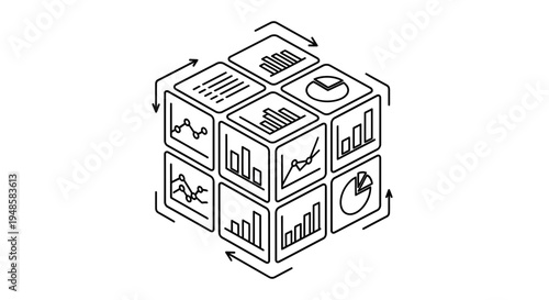 Cube with Graphs and Charts: Data Analysis, Business Growth, Statistics Concept