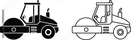 Road Roller Construction Vehicle Icons Set Vector