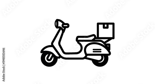 Delivery Scooter Icon with Box, Fast Food Service, Urban Transport, Vector Illustration