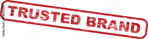 Red rubber stamp with the text trusted brand in uppercase letters white