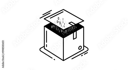 Digital Data Box: Binary Code Package Unboxing, Technology Concept