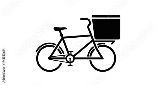 Delivery Bicycle Icon with Cargo Box - Black and White Vector Graphic