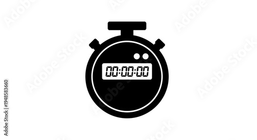 Digital Stopwatch Icon, Timer Symbol, Time Measurement, Countdown Clock, Isolated Black and White