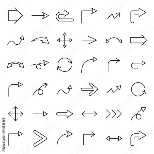 矢印のベクターイラストセット。アイコン、シンプル、線画