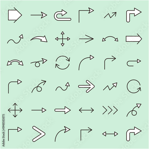 矢印のベクターイラストセット。アイコン、シンプル、線画