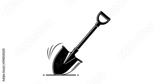 Shovel Digging Ground Icon, Gardening Tool, Black and White Vector Illustration