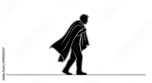 Silhouette of a man in a cape walking, symbolizing strength and heroism