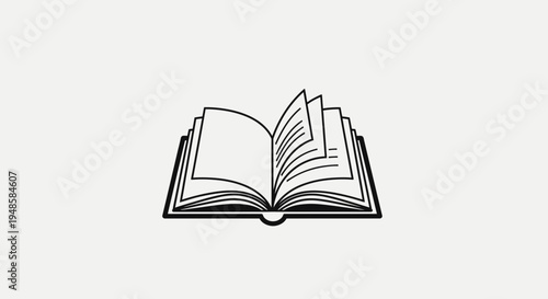 Open Book Icon, Black and White Line Art, Simple Vector Illustration for Reading and Education Concepts