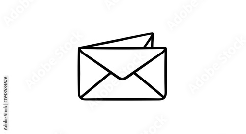 Open Envelope Icon, Simple Line Art, Email Communication Concept