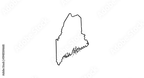 Outline Map of Maine, USA with Jagged Coastline and Islands