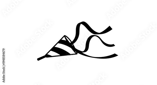 Party Popper Exploding With Streamers - Black and White Illustration