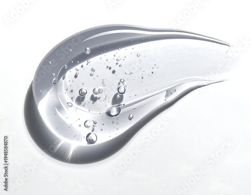 Clear gel swatch with trapped bubbles on a white surface, creating a smooth, reflective texture with subtle shadows