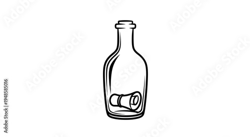 Message in a Bottle Icon: Rolled Scroll Inside Glass Container