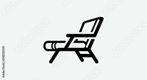 Minimalist Black Folding Chair Icon, Simple Line Art Design, Isolated on White Background