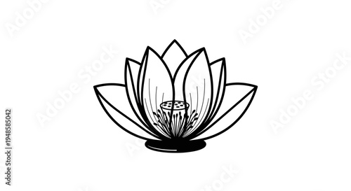 Minimalist Black and White Lotus Flower Illustration, Zen Symbol, Clean Design