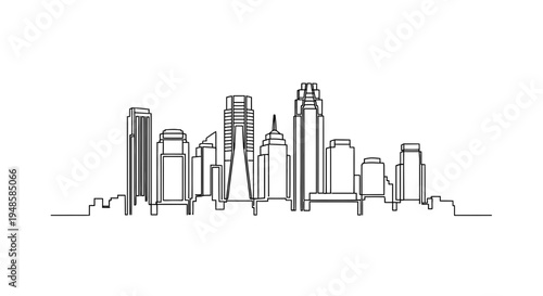 Minimalist Cityscape Line Drawing: Modern Skyline Silhouette