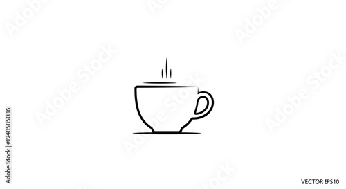 Minimalist Hot Coffee Cup Icon with Steam, Vector Line Art