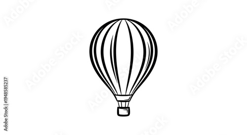 Hand-drawn hot air balloon icon, simple black and white sketch, travel and adventure concept