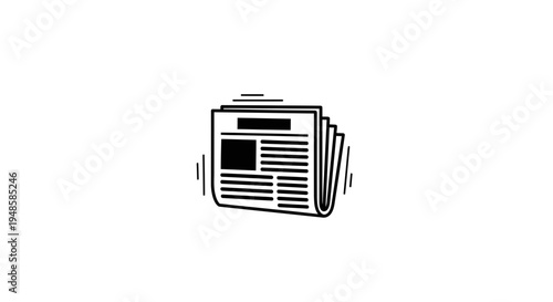 Hand-drawn newspaper icon, folded, with headlines and articles, isolated on white background.