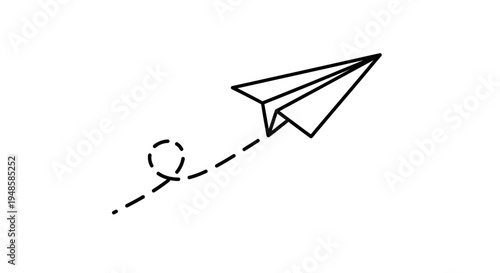 Hand-drawn paper airplane flying with a dotted line path, symbolizing travel and communication