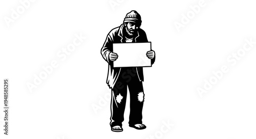 Homeless Man Holding Blank Sign, Poverty, Social Issues, Begging