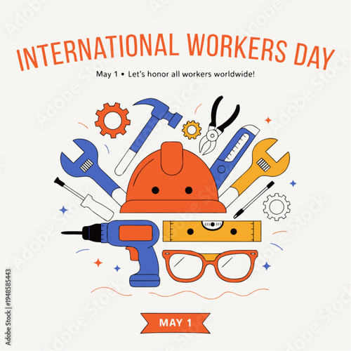 Labour Day, Workers Day, May 1, International Workers Day, Tools, Helmet, Construction, Banner, Poster, Vector.