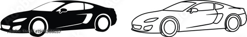 Sports Car Silhouette and Outline Icon Set Vector