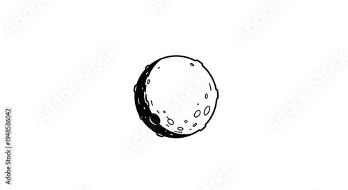 Hand Drawn Moon Illustration with Craters and Shadows, Cosmic Body in Space