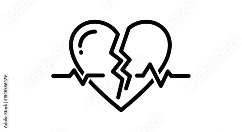 Broken Heartbeat Icon: Love Loss, Heartbreak, Cardiology, Health, Sadness, Emotion