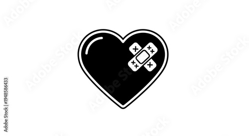 Broken Heart with Bandage Icon, Symbol of Love, Healing, and Emotional Pain