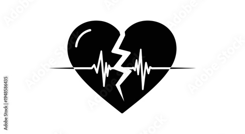 Broken Heartbeat EKG Line Icon: Symbol of Heartbreak, Loss, and Emotional Pain