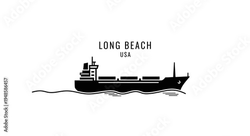 Cargo Ship Sailing in Long Beach, USA - Industrial Shipping and Logistics